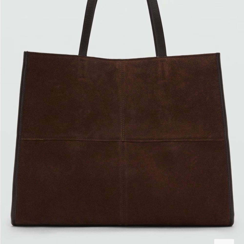 Mango Leather Suede Shopper Bag with Stitching